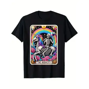 Casual T-shirt The Audacity Funny Tarot Card Sarcastic Skeleton T-Shirt Selected pure cotton interesting design DIY short sleeve t-shirt for men, soft and breathable Comfy Menswear