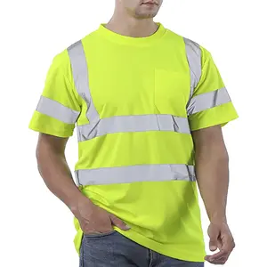 4PCS High-Visibility Reflective with Pockets Short Sleeve Safety Shirts – Unisex Design with Pockets for Running, Cycling & Outdoor Work (Yellow/Orange)