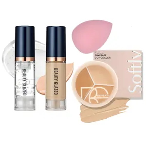 Cosmetic concealer set, makeup front milk+liquid foundation+concealer+beauty set, four in one cosmetics set is suitable for beginners to go out for daily makeup