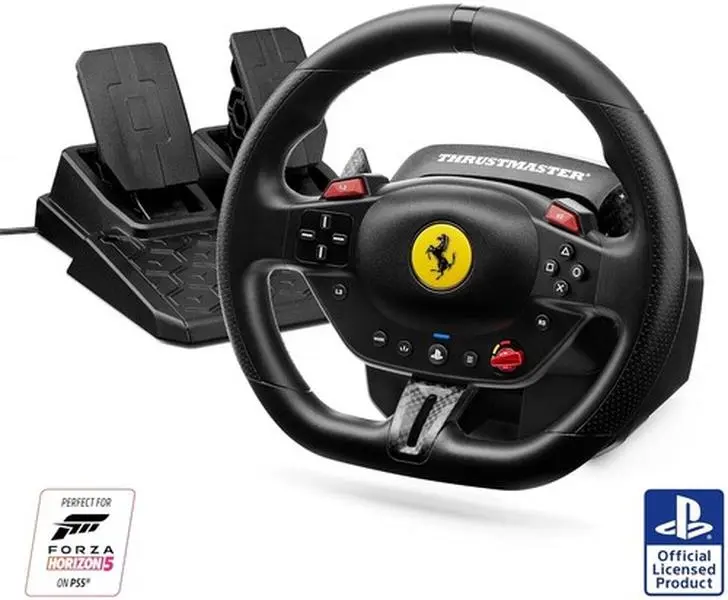 Thrustmaster T98 P Ferrari 296 GTB Racing Wheel + Pedals, Officially Licensed Sony PlayStation 5 Accessory, Adjustable, Force Feedback, Universal Fit, Plug-and-Play PC Gaming Accessory