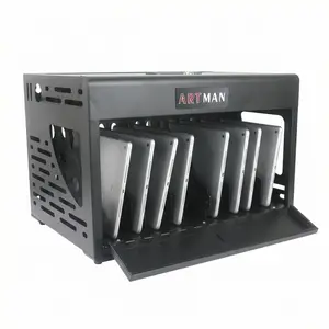 Black Rectangle 16 Bay Tablet Laptop Charging Cabinet Cold Rolled Steel Powder Coated Fully Assembled Lockable Heat Dissipation Cord Management Space Saving Desktop Charging Station Fits 14 Inch 1.2 Inch Thick Devices for School Office Library