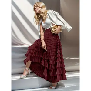 Multilayer Ruffles Tulle Skirt, Casual Fluffy Skirt For Spring & Summer, Women's Clothing