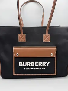 Pre-owned BURBERRY Twill & Leather Tote Bags Freya Tote Bag London England Edition with Logo Panel Durable Handles for Everyday Use