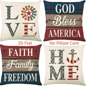 4pcs, 4th of July Patriotic Themed Throw Pillow Covers, Vintage Style, "God Bless America " Text Design, Star Pattern Decorations, Independence Memorial Day Decorations, Suitable Living Room, Bedroom, Sofa and Bed Decoration, 2D Flat, Single Sided Printin