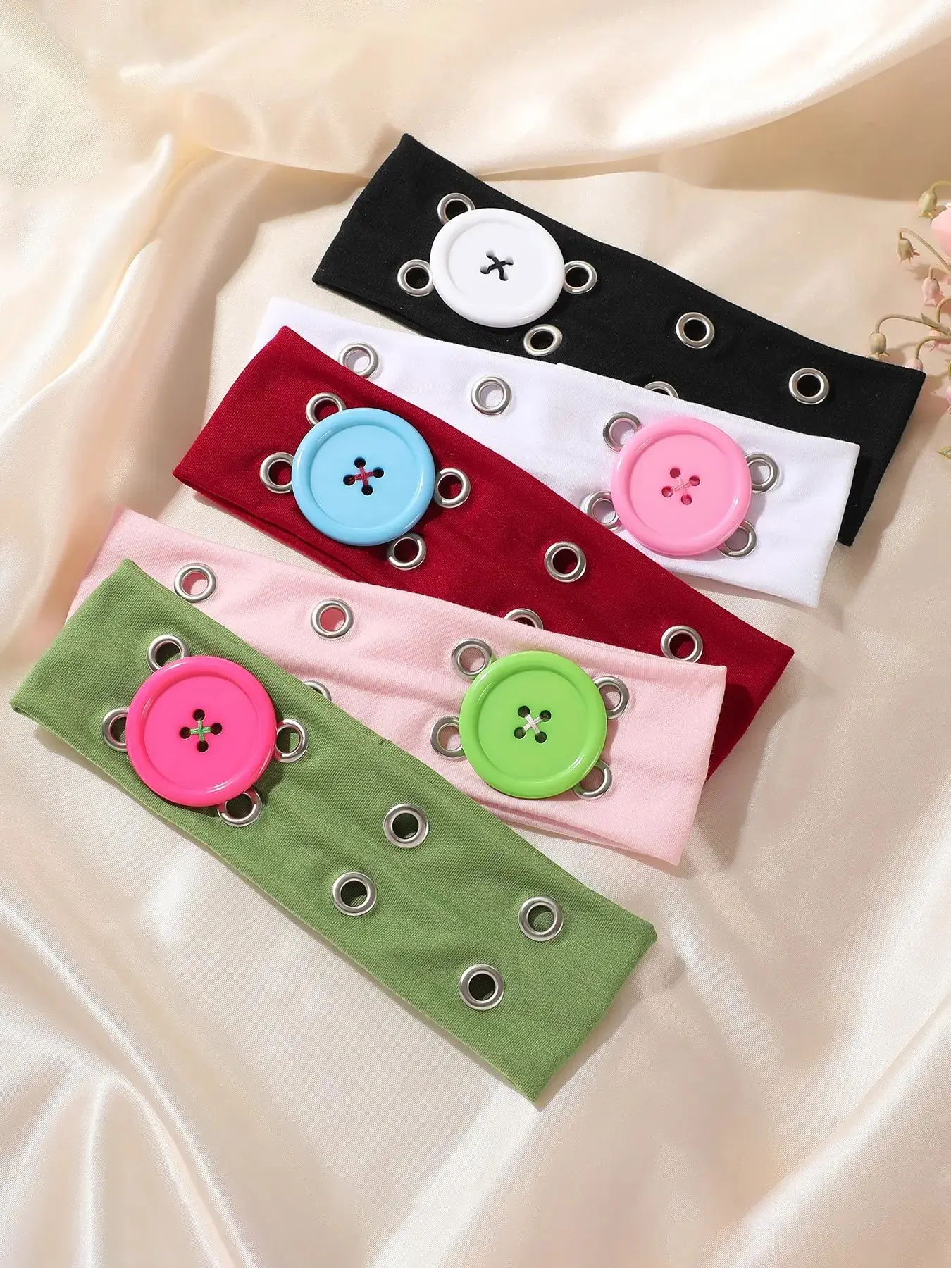 5pcs Punk Style Multicolor Button Hairbands, Y2K Fashion Headbands for Streetwear, Sweat-Proof Sports Hairbands for Fitness, Workout Headbands, Yoga Hair Band