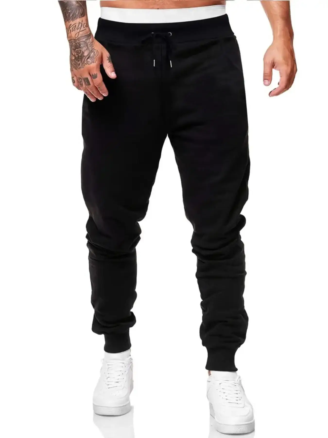 Men's Pocket Drawstring Waist Black Sweatpants, Pro Club Sweatpants, Regular Fit Plain Fashion Stylish Casual Jogger Trousers for Daily Running, Men's