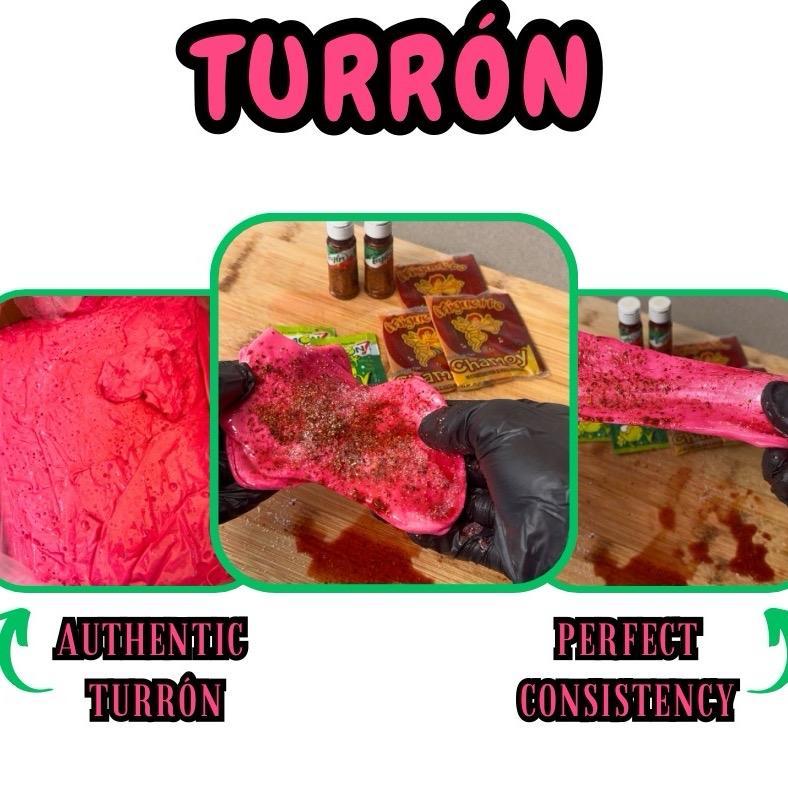 Turron Pack – 4oz Mexican Pink Candy (Vacuum Sealed) with Chamoy, Limon 7 & Tajín – Sweet & Tangy Traditional Snack Kit