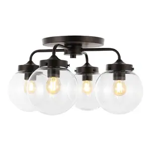 JONATHAN Y Piper Farmhouse Rustic Iron/Glass LED Semi Flush Mount; for Living Room, Bedroom, Kitchen, Office