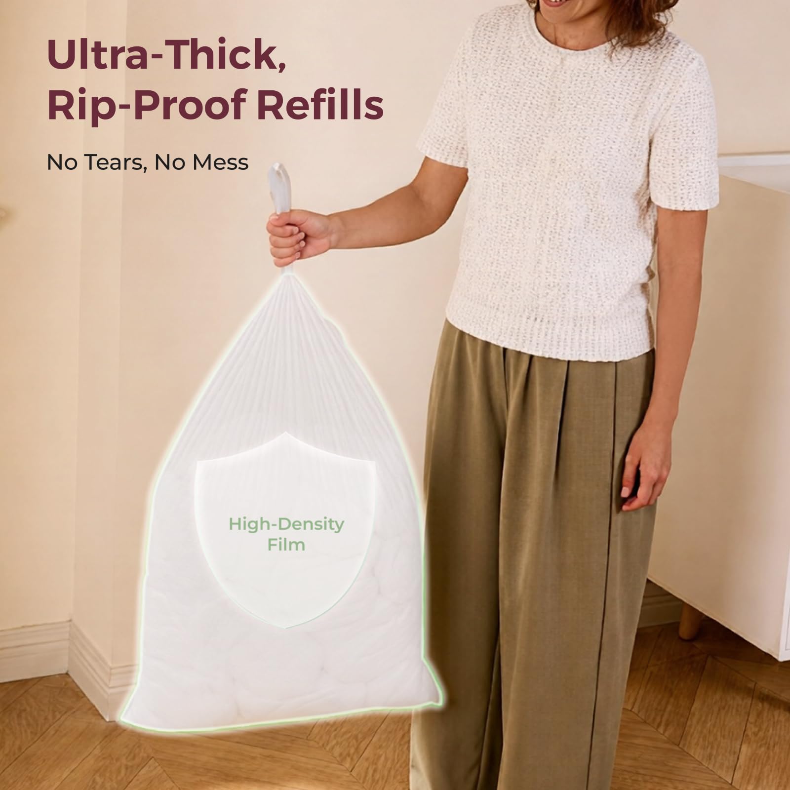 Momcozy 13 Gallon Drawstring Diaper Pail Bags, 45 Count Trash Bag Refills, 3 Rolls x 15 Bags, Compatible with Momcozy Diaper Pail, Ultra-Thick Disposable Diaper Disposal Bags for Nursery