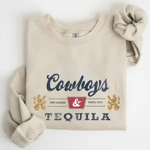Cowboys and Tequila, Retro, Beer, Vintage, Cowboy Sweatshirt, Women's Crew Neck, Crewneck