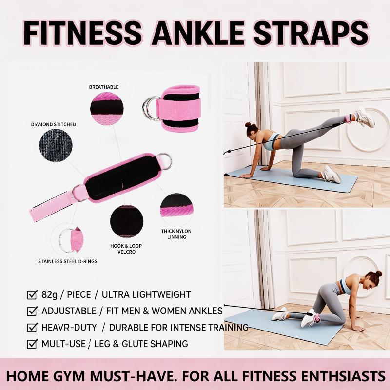 Ankle Straps with Double D-Ring for Gym & Home Workouts, 2 Counts Nylon Fitness Cuffs for Legs, Glutes, Kickbacks, Leg Extensions, Weighted Belt Support