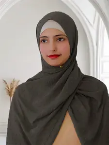Pom Bubble Chiffon Hijab - Charcoal Color, Lightweight Design, Versatile Style for Everyday Wear