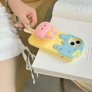 Rabbit Holder Ice Cream Handheld Smartphone Casing - Compact, Shockproof, Protective Anti-Drop Cover with Screen Protector for iPhone 15,14,13,12,11 Pro Max, Mixed Colors Cellphone Accessory