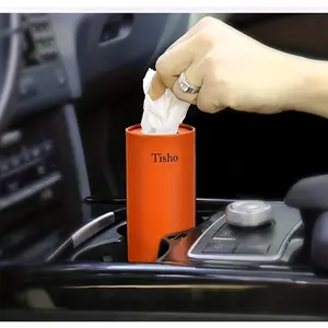 1pc Car Tissue Holder, Car Tissue Box - Fits Perfectly in Cup Holder, Includes Travel Size Facial Tissues, Convenient Round Container for On-the-Go Use