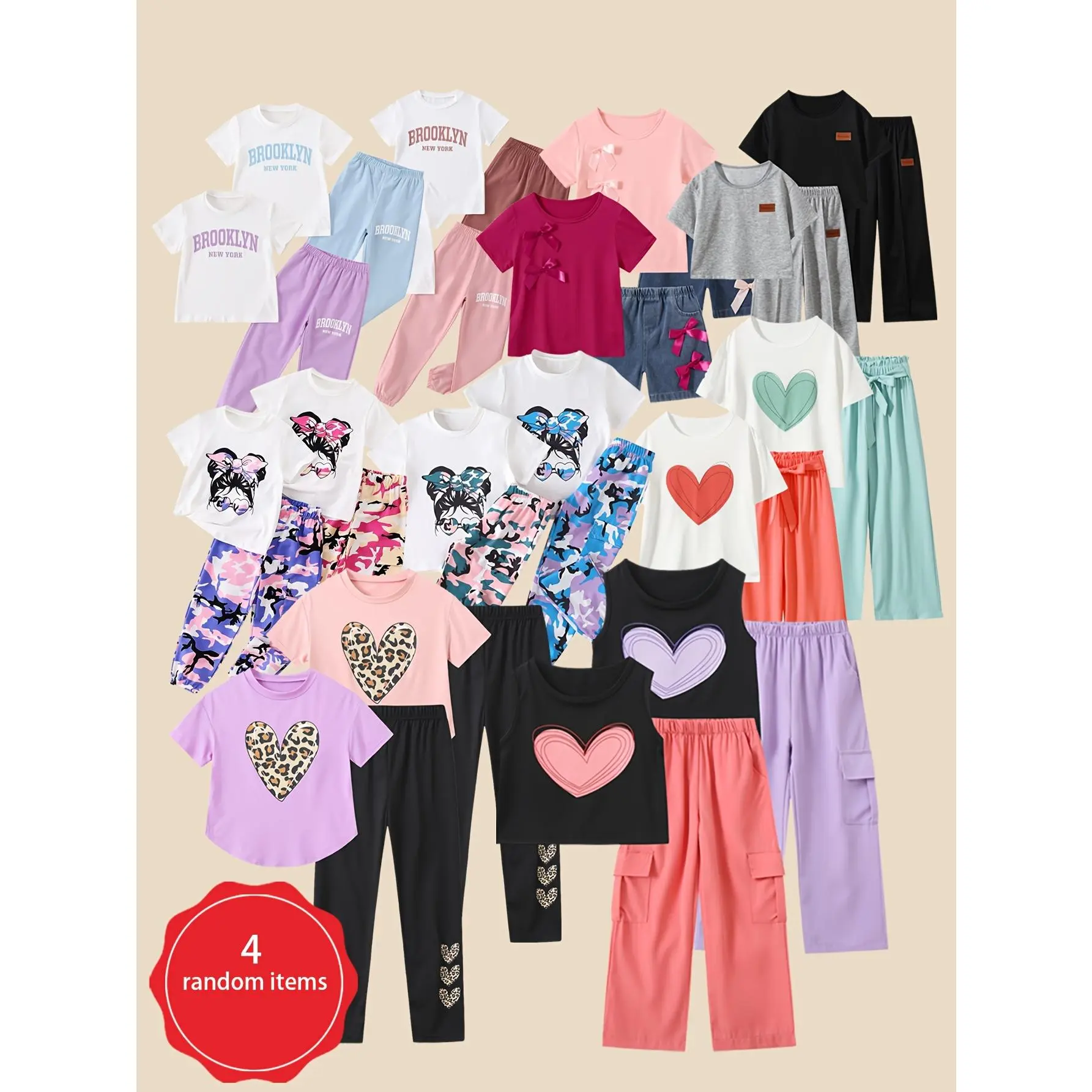 Girls' 4-Piece Clothes Sets, Cute Casual Mix & Match Outfits with a Versatile Fit, Spring Summer Kids Clothing Girls, Ages 3-14, Fashion Style Sets