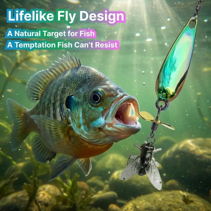 5 Pack Metal Spinner Baits, 3D Realistic Blade Fishing Lures with Propeller, Fly Spinning Propeller Metal Sequins Soft Bait for Freshwater Bass Trout for Pond Lake River Angler