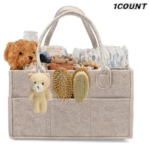 Large Capacity Felt Storage Bag, Diaper Organizer Basket with Handle, Portable Cute Home Travel Storage Holder, Essential Household Item, Travel Diaper Tote