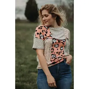 Piper - Pink and Leopard Patch Color Block Knit Top