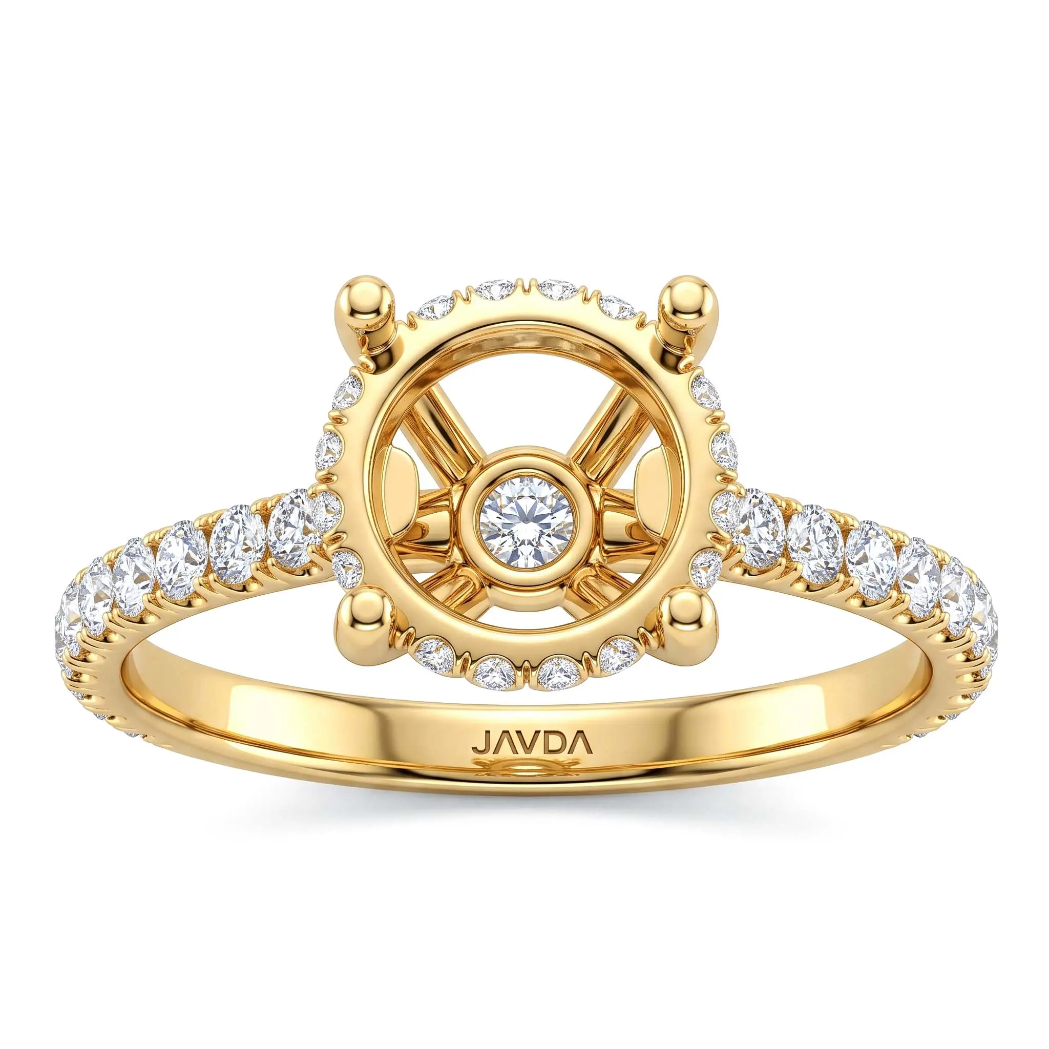 Round French U Pave Hidden Halo Diamond Semi-Mount Engagement Ring | 14k White/Yellow/Rose Gold | 0.52 CTW Lab Diamonds | Fits 1ct to 6ct Round Center Stone