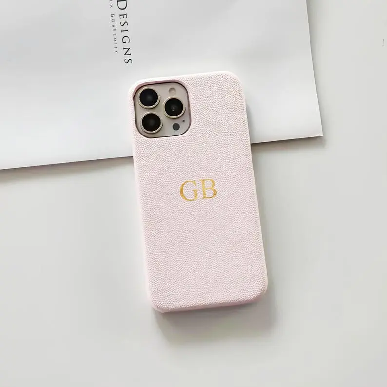 Personalized Leather iPhone Case Embossed Initials, Custom Cover, Phone Cover For iPhone 17 16 15 14 13 12 11