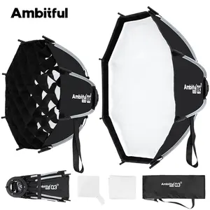 AmbitfulQ3 Quick-install Octagonal Softbox 40/60/80Deep Parabolic Quick-Release Grid Mini Softbox, Compatible with Godox ML60/100/AD300PRO Fill Lights, Portable for Outdoor Photography