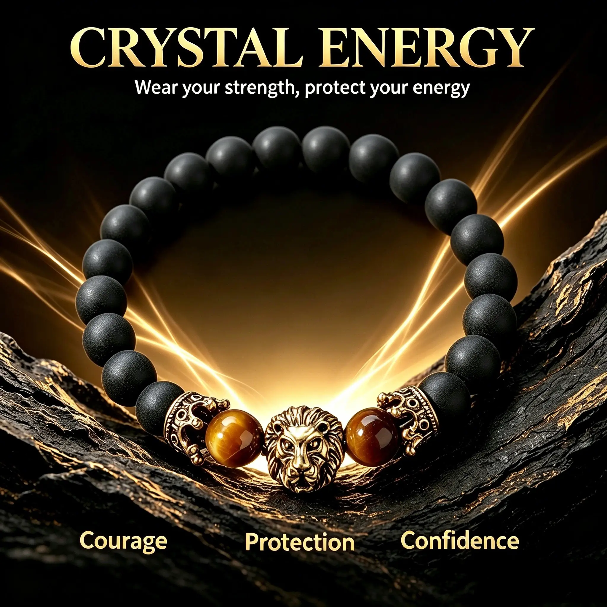 Tiger Eye And Glass bead Beaded Bracelet With Lion Charm, Courage & Strength Crystal for Confidence, Protection and Leadership, good luck Daily Wear Meditation Yoga Gift, 8mm Unisex