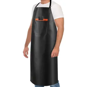 Waterproof Apron, Heavy Duty Extra Long Rubber Vinyl Apron with Pocket for Men, Adjustable Dishwasher Chemical Resistant Aprons for Dishwashing, Cooking, Butcher, Lab, Gardening