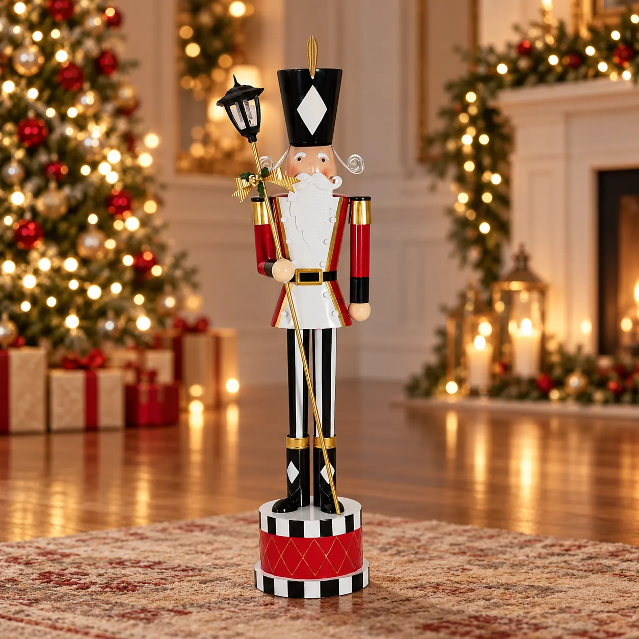 64.75" Life Size Iron Nutcracker Statue with Lantern, Giant 5.4 FT Weather Resistant Outdoor Christmas Decoration, Classic Holiday Yard Display & Indoor Front Porch Decor for Entryway, Home & Festival Welcome