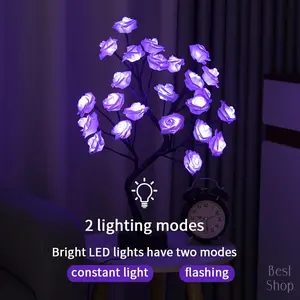 2025 Valentine's Day pink rose artificial tree light, LED luminous desktop decoration, romantic bedroom night light, wedding decoration, proposal gift Valentine's Day Pink Rose Light Tree