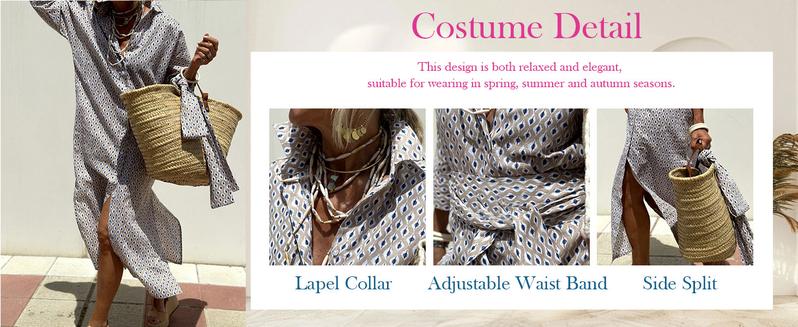 【New Arrival】Ebossy Womens 2026 Shirt Dress Casual Lapel 3/4 Sleeve Button Down Split Belted Vacation Maxi Dress