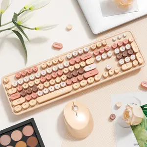 Mofii 1 Set Keyboard and Mouse Combo, 2.4G Wireless Connection, High-Value Full-Size Office Keyboard, Retro Round Keycaps, Compatible with Laptop & Desktop, US Qwerty (Battery Not Included)