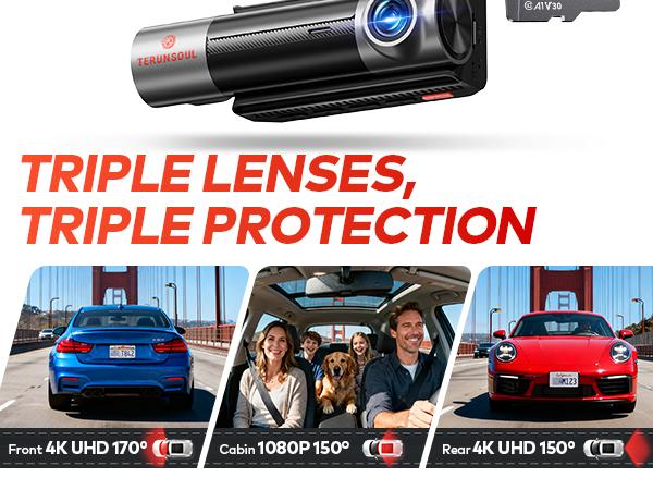 TERUNSOUL 4K Dual Dash Cam with Front-Rear Camera Options, Triple Camera Variant, GPS, 5GHz WiFi App Control, 128GB Card Included, Night Vision, 24H Parking Mode dashcam sohochic TERUNSOUL 4K Dual Dash Cam with Front-Rear Camera Options, Triple Camera Variant, GPS, 5GHz WiFi App Control, 128GB Card Included, Night Vision, 24H Parking Mode dashcam sohochic