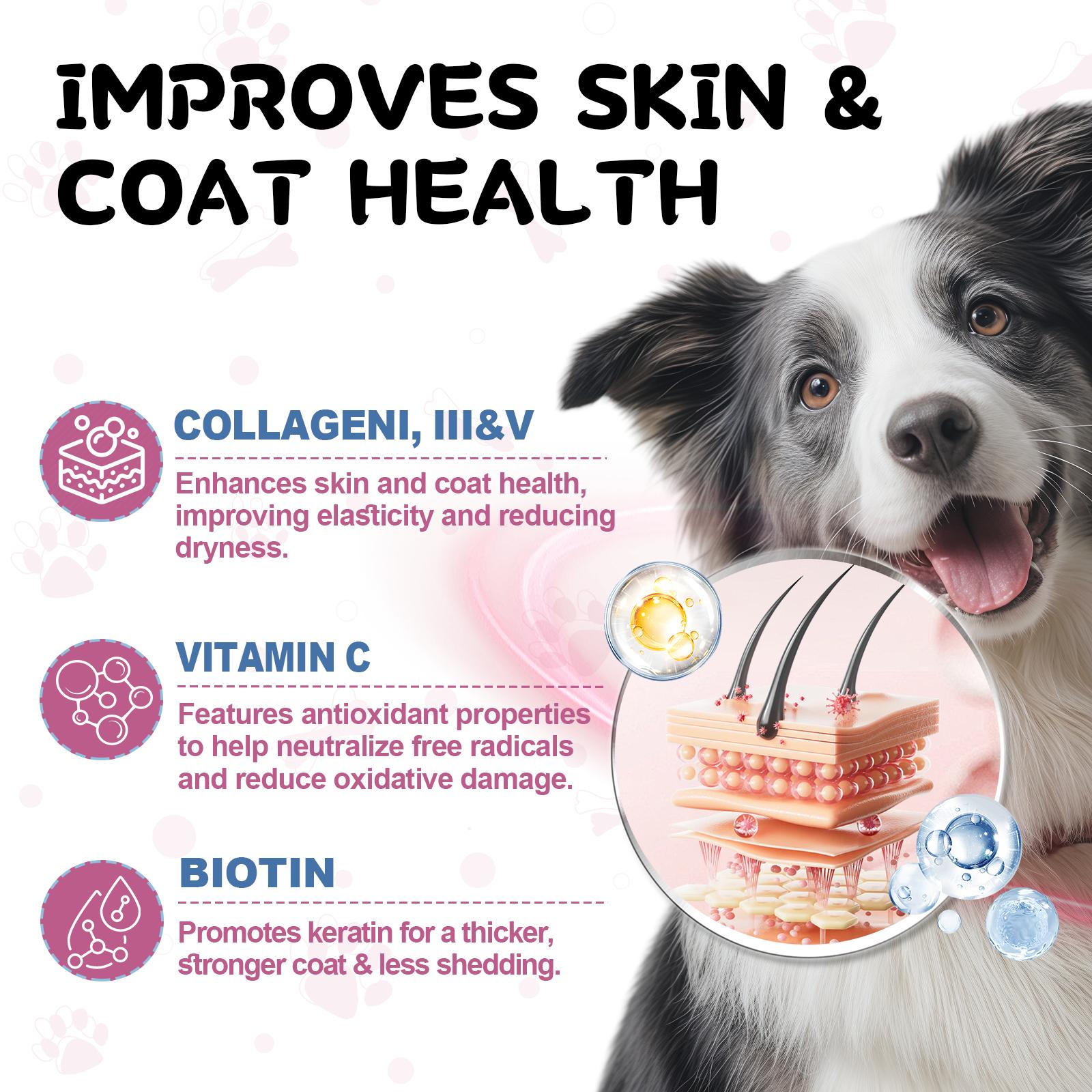 Collagen for Dogs, Liquid Collagen for Dogs and Cats - 5 Types of Grass-Fed Collagеn (I, II, III, V & X) for Skin & Coat, Itch Relief, Hips & Joints with MSM, Biotin and Hyaluronic Acid, 2 Oz