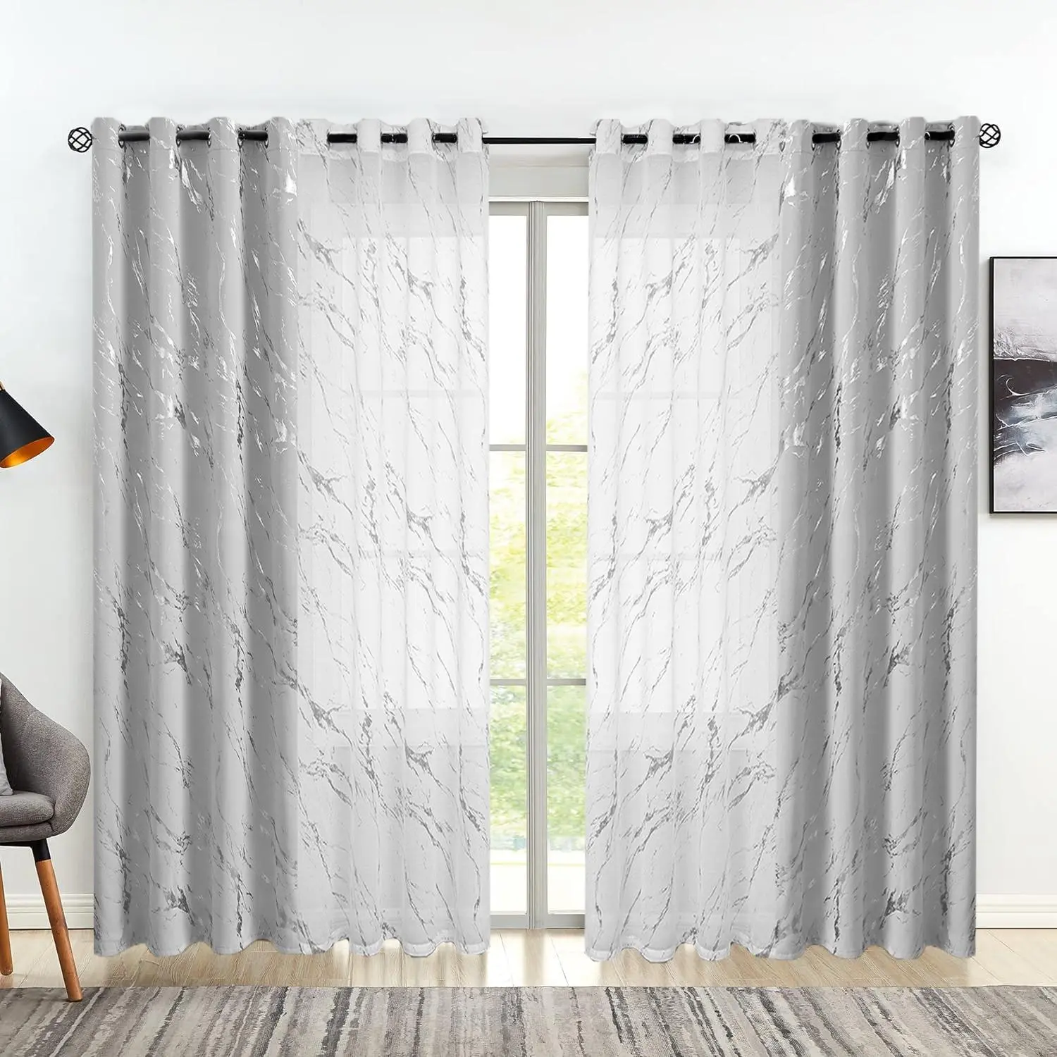Marble Pattern Curtain Curtain Set, 2 Counts/set Modern Simple Window Drapes, Home Decor for Living Room Bedroom, Privacy Grommet Curtains, Home Decoration Curtain, Home Decorative Curtain