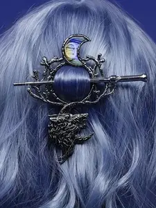Women's Punk Style Wolf & Moon Design Hair Pin, 2024 New Trendy Vintage Hair Pin, Chic Gothic Hair Accessories for Hairstyle Decor, Hair Clip, Hairpin