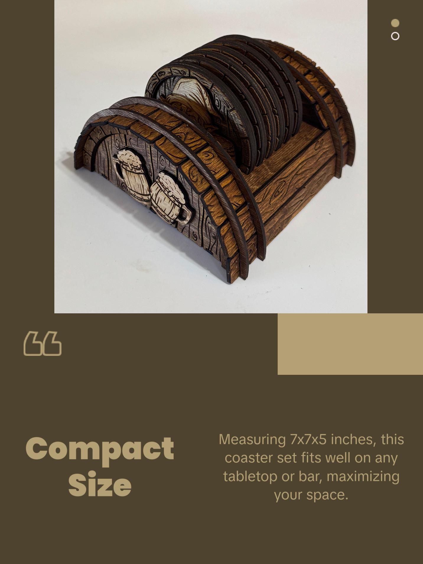 Rustic Dwarves Coasters with Barrel Coaster Stand