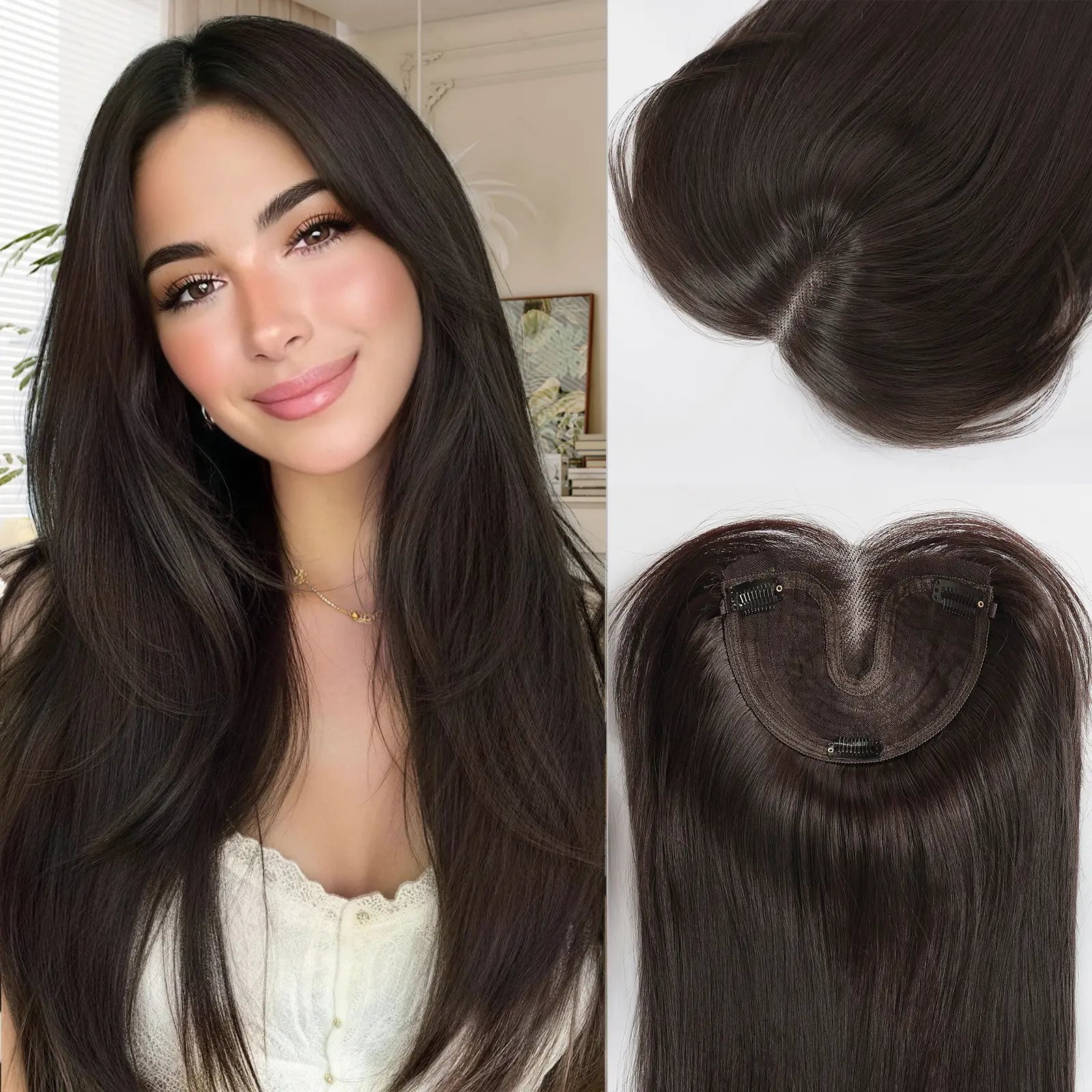 [ORSUNCER HAIR] Synthetic Hair Topper Clip in Bangs, 3D 360° Cover Hair Toppers for Women with Thinning Hair,  Fluffy Toppers Hair Pieces for Women