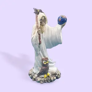 White Santa Muerte Statue, 8-in Collectible Figurine, Desktop Statue for Home Decor, Room Decor Figurines