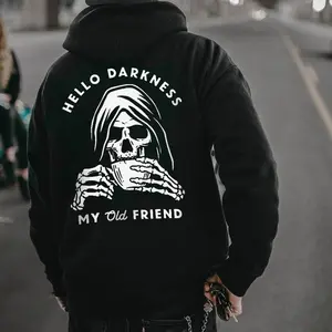 Hello Darkness My Old Friend Grim Reaper Print Men's Hoodie Unisex Fashion Soft Fabric ShortSleeve Regular Fit Casual Streetwear Crewneck Graphic Tropical