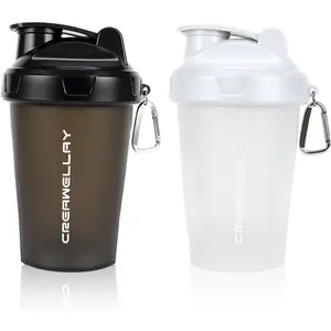 2 Pack Shaker Bottles for Protein Mixes, 17 oz Small Protein Shaker Bottle with Handle, Gym Shaker Cups with Blending Ball for Pre Workout, BPA-Free & Dishwasher Safe(Black, White)