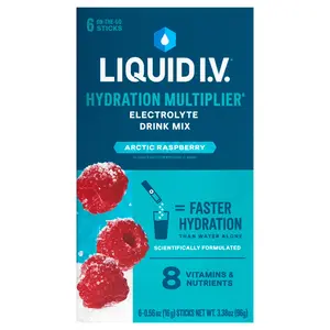Liquid I.V. Electrolyte Drink Mix, Arctic Raspberry Flavor, Hydration Powder, 6 On-the-Go Stick Packs