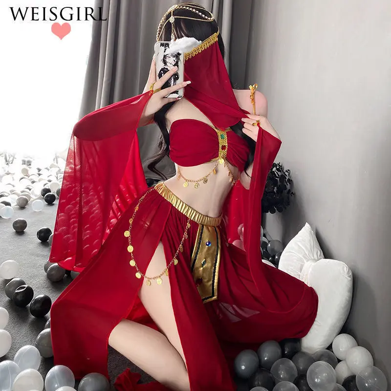 Red 5 piece set [including veil, bra, sk