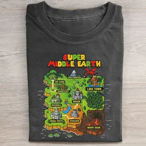 Vintage Super Middle Earth Map Graphic Tee - Lord of The Rings Movie Shirt - The Shire, Fangorn Forest, Lonely Mountain, Lake Town, Rohan, Rivendell, Minas Tirith, Osgiliath, Mount Doom Shirt - LOTR - J.R.R. Tolkien - Fantasy Ring