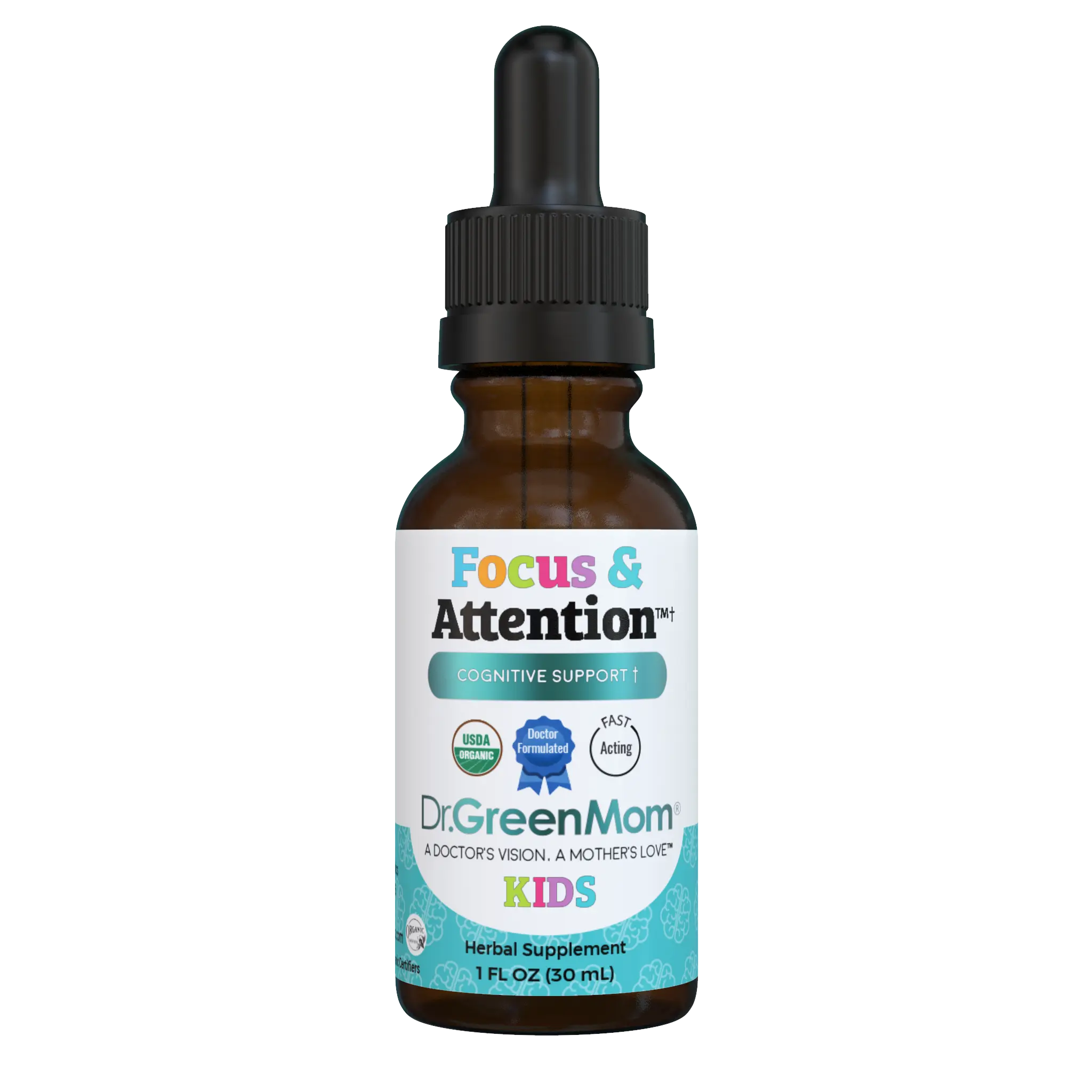 Dr. Green Mom Focus & Attention Liquid Drops - Herbal Nootropic Blend for Kids, Brain Health, Cognitive Support, Mental Clarity & Concentration