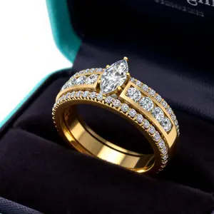 1.5CT Marquise CZ 3pcs Yellow Gold Plated Wedding Ring Sets for Women Engagement Ring His Her Rings