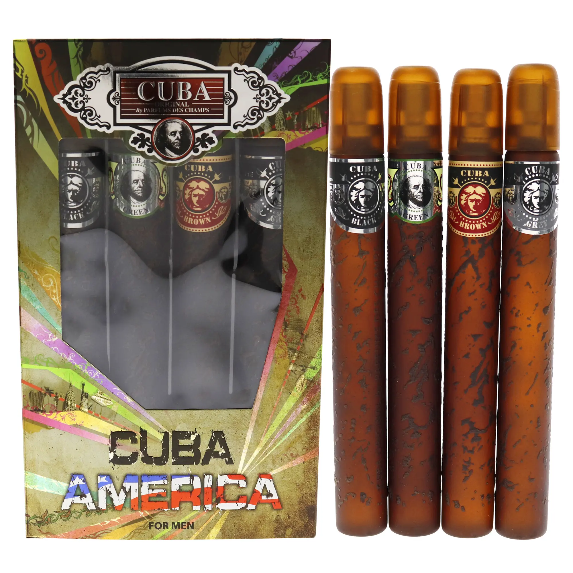 Cuba Men's 4-Pc Fragrance Gift Set - 1.17oz EDT Spray (Black, Green, Brown, Grey)