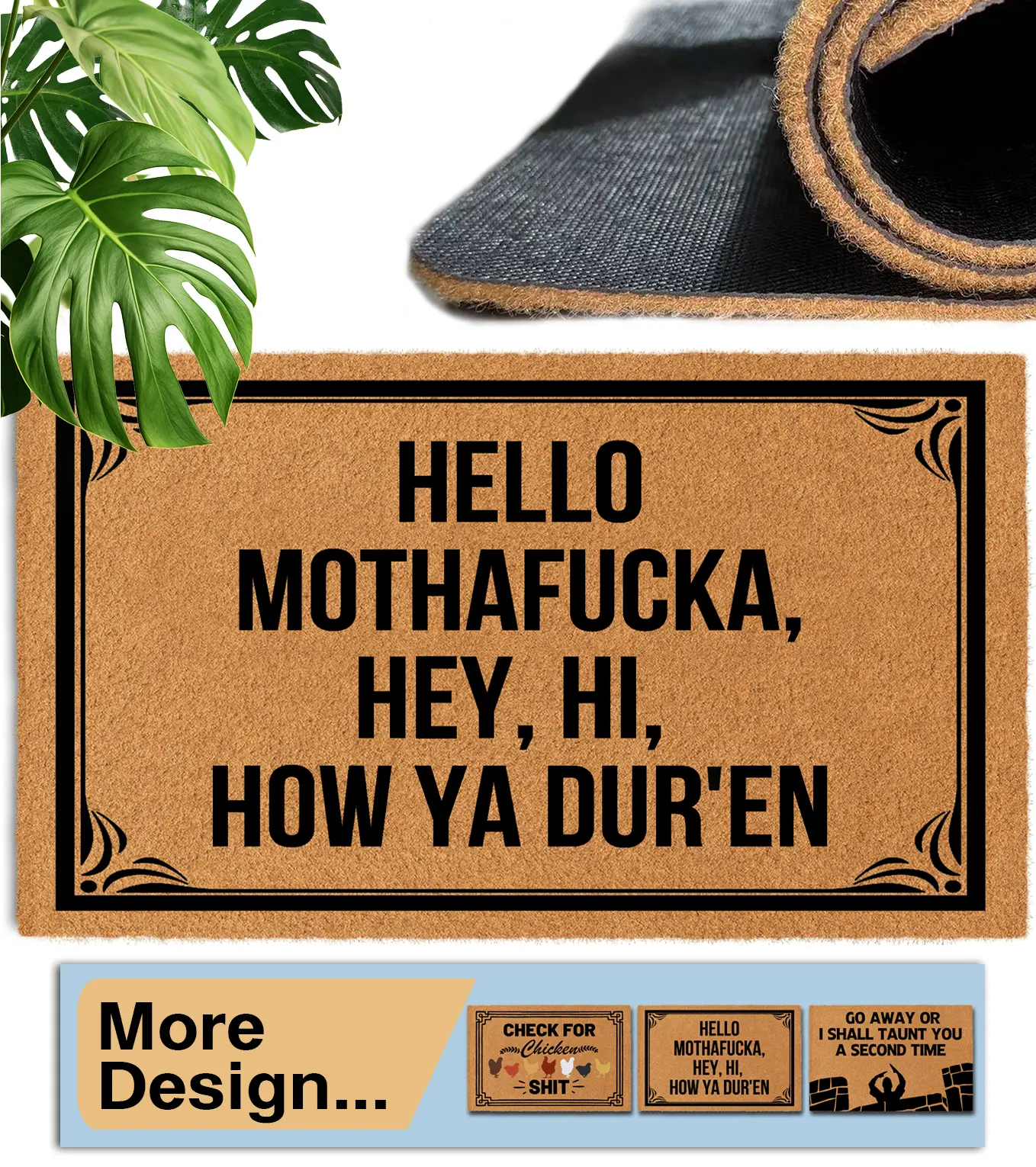 Doormat Hello Mothafucka, Hey, Hi, How Ya Dur'En Welcome Mats for Front Door Mat Non Slip Mats Indoor Decor Bathroom Mat Entrance Rug, 30 X 18 Inches