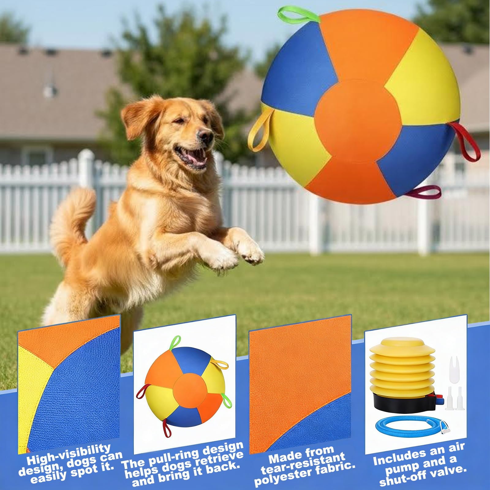 Jumbo Dog Herding Ball, Giant Inflatable Play Ball with Handle Cover & Pump for Outdoor Chase & Exercise(NOT for Aggressive Chewing)