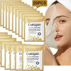 20-Pack Collagen Face Mask, Skincare with Collagen Components, Collagen Content, Moisturizing and Hydrating, Deep Hydration Tightening, Smooth, Gentle, Non-Irritating Facial Light Beige Formula, Portable Travel Pack