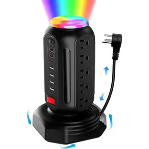 Power Strip Tower 15 Outlets 6 USB Ports, Surge Protector with Colorful Led Light & USB  Charge,Desktop  Station with 6.5ft Heavy Duty Extension Cord for  Office(Black)